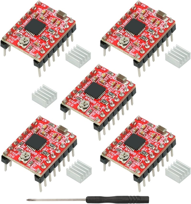 MTDELE 5Pcs A4988 Stepper Motor Driver Module Compatible with for 3D Printer Reprap Mendel Huxley Arduino with Heat Sink - Image 1
